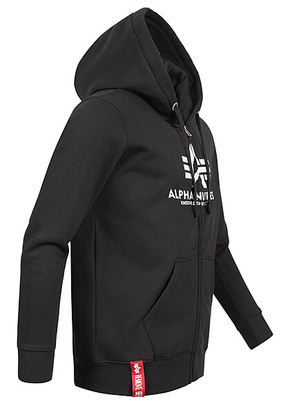 Alpha Industries Heren Basic Zip-Hoodie met 2 zakken en logo-opdruk zwart