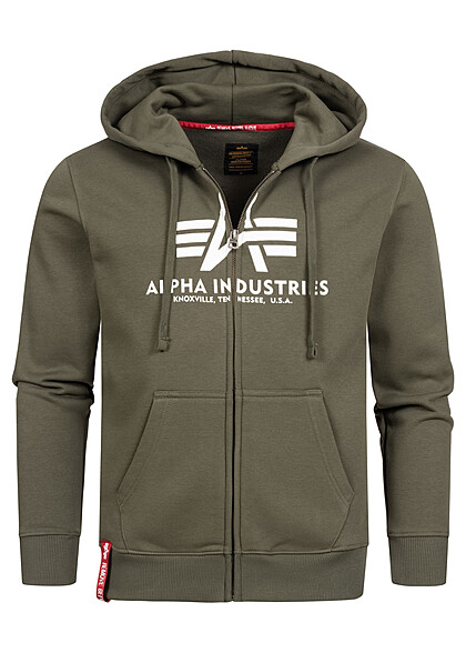 Alpha Industries Heren Basic Zip-Hoodie met 2 zakken en logo-opdruk olijfgroen