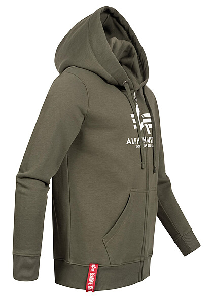 Alpha Industries Heren Basic Zip-Hoodie met 2 zakken en logo-opdruk olijfgroen