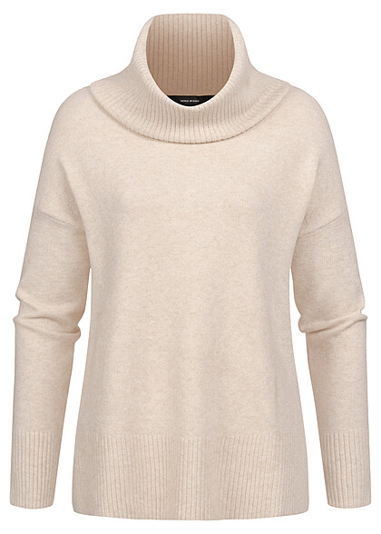 Vero Moda Dames NOOS Gebreide trui met rolkraag beige