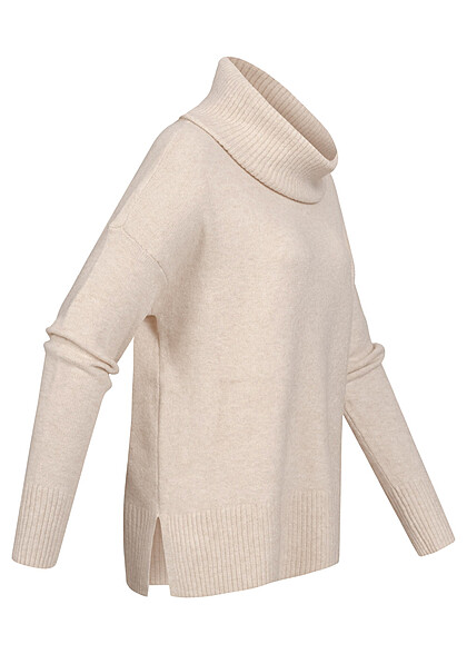 Vero Moda Dames NOOS Gebreide trui met rolkraag beige