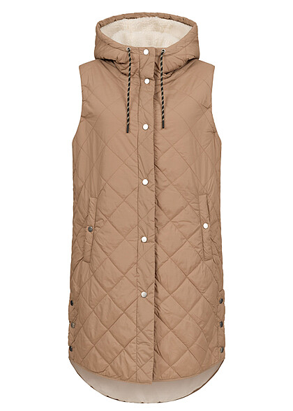 ONLY Dames Gewatteerd vest met kap en ruitpatroon bruin