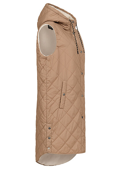 ONLY Dames Gewatteerd vest met kap en ruitpatroon bruin