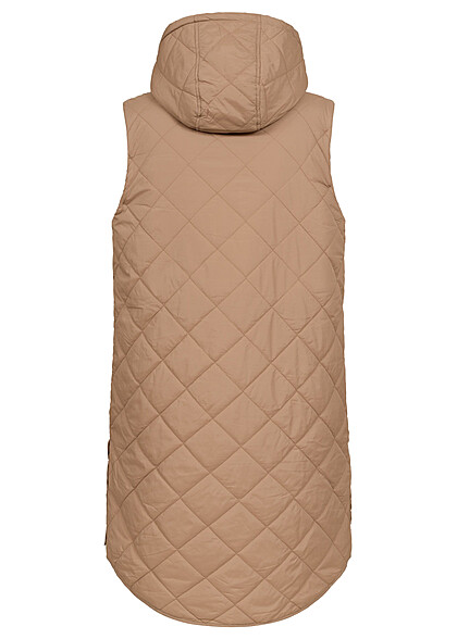 ONLY Dames Gewatteerd vest met kap en ruitpatroon bruin