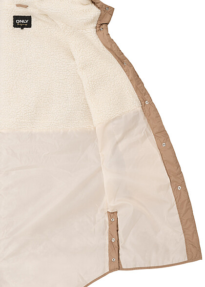 ONLY Dames Gewatteerd vest met kap en ruitpatroon bruin