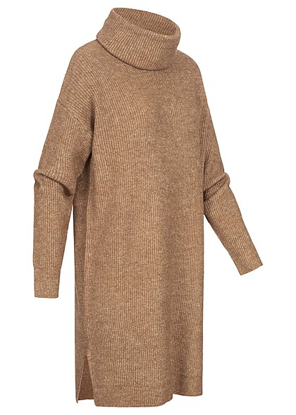 VILA Dames NOOS Gebreide jurk met rolkraag en lange mouwen bruin