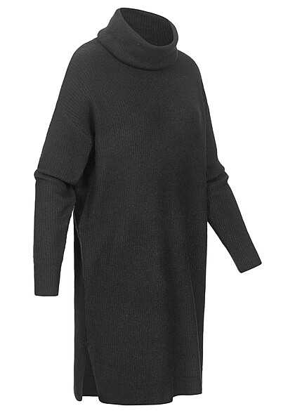 VILA Dames NOOS Gebreide jurk met rolkraag en lange mouwen zwart