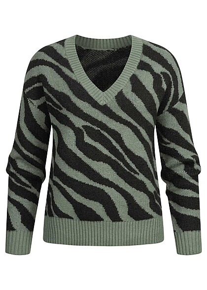 VILA Dames NOOS Gebreide trui met v-hals en zebraprint groen zwart - Art.-Nr.: 22090212