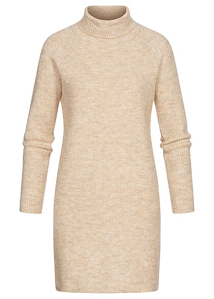 Pieces Dames NOOS Jurk met hoge hals, lange mouwen en structuurstof beige
