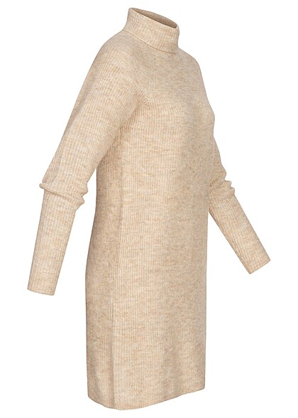 Pieces Dames NOOS Jurk met hoge hals, lange mouwen en structuurstof beige