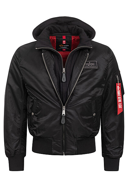 Alpha Industries Heren Bomberjack met afneembare capuchon zwart