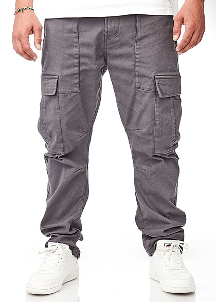 Indicode Heren Cargo Jeans Broek met 6 zakken donkergrijs