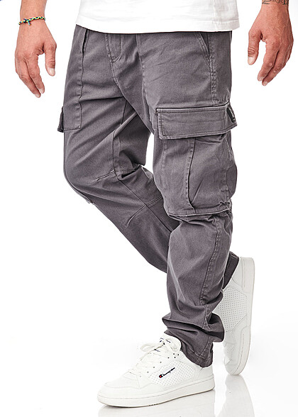 Indicode Heren Cargo Jeans Broek met 6 zakken donkergrijs