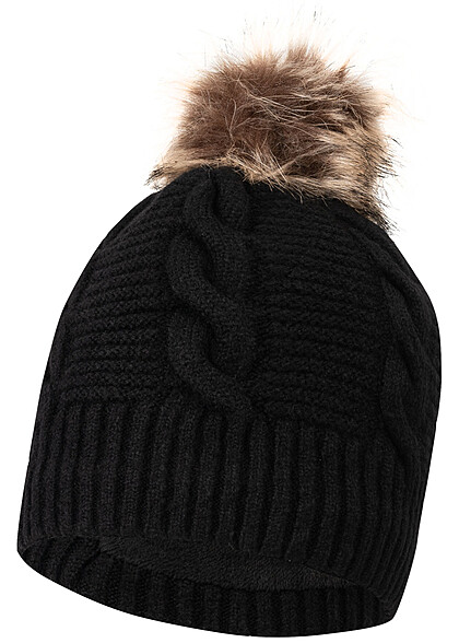 Seventyseven Lifestyle Dames Gebreide muts met pompon zwart