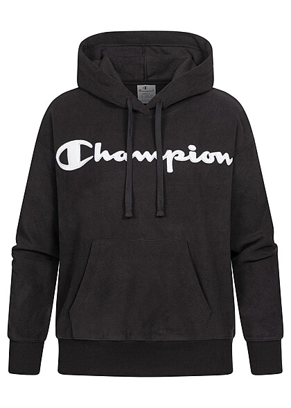 Champion Dames Hoodie met logoborduursel en voorzak zwart wit - Art.-Nr.: 22090367