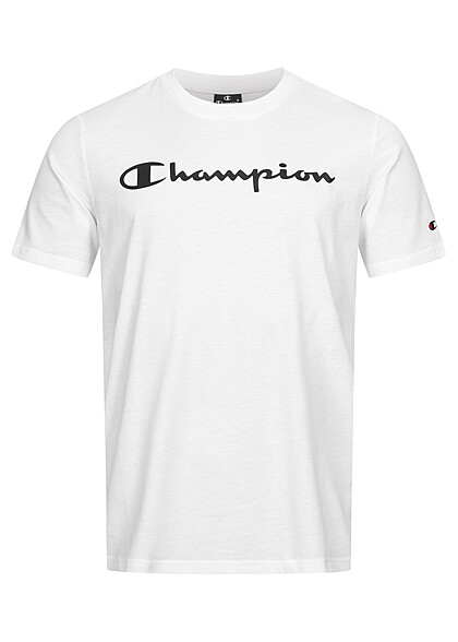 Champion Heren Crewneck T-Shirt met logo-opdruk wit zwart