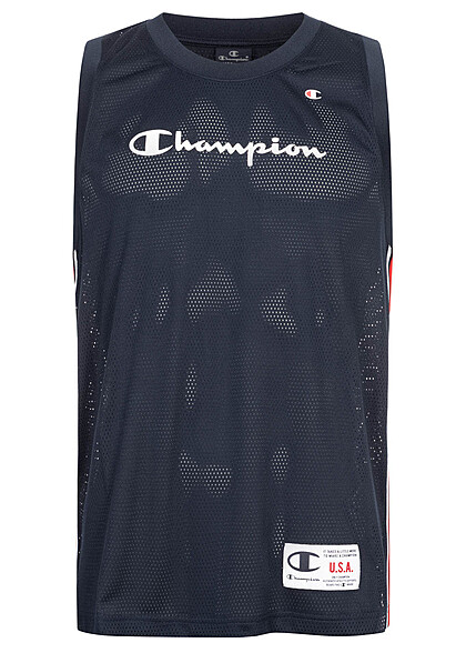 Champion Heren Tanktop met logo-opdruk en contrasterende strepen marineblauw wit - Art.-Nr.: 22090402