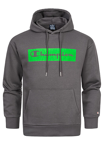 Champion Heren Hoodie met voorzak en logo-opdruk donkergrijs groen