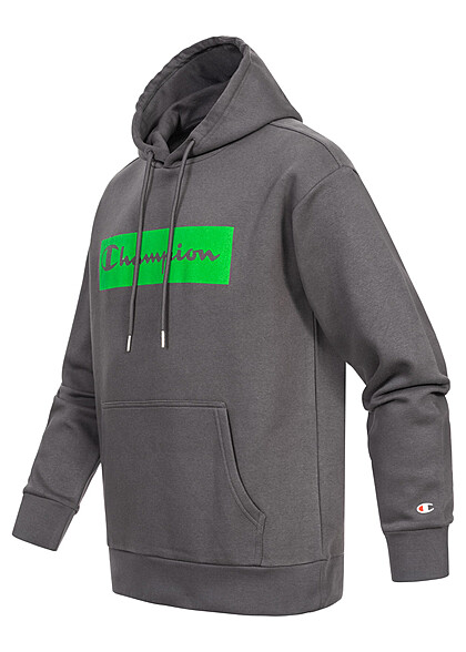 Champion Heren Hoodie met voorzak en logo-opdruk donkergrijs groen
