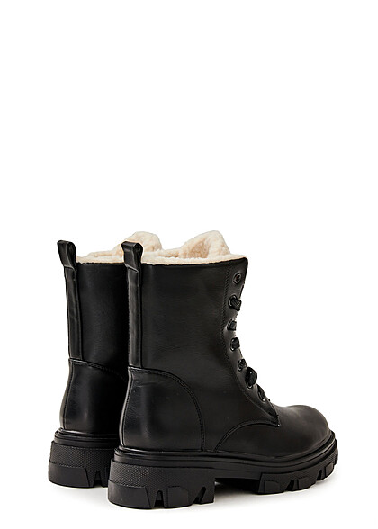 Seventyseven Lifestyle Dames Laarzen met teddybont en veters zwart beige