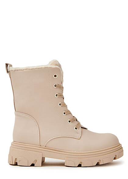 Seventyseven Lifestyle Dames Laarzen met teddybont en veters beige