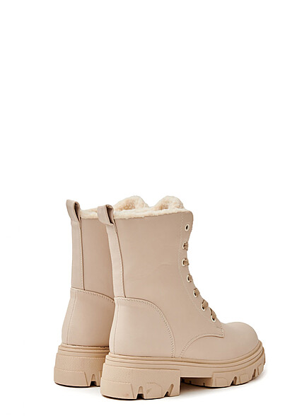 Seventyseven Lifestyle Dames Laarzen met teddybont en veters beige