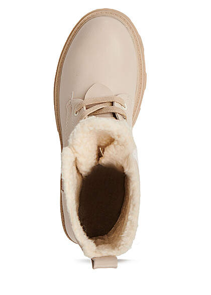 Seventyseven Lifestyle Dames Laarzen met teddybont en veters beige