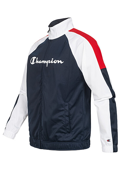 Champion Heren Sweatsuit met ritssweater en broek marineblauw wit rood