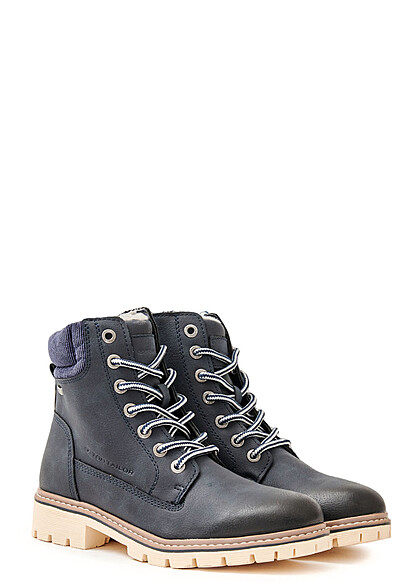 Tom Tailor Dames Winterlaarzen met rits en veters marineblauw - Art.-Nr.: 22090482