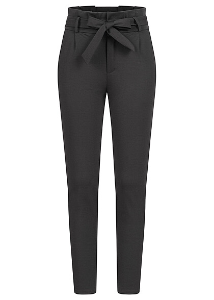 Cloud5ive Dames Stoffen broek met bindceintuur en 2 zakken zwart