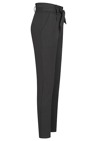 Cloud5ive Dames Stoffen broek met bindceintuur en 2 zakken zwart