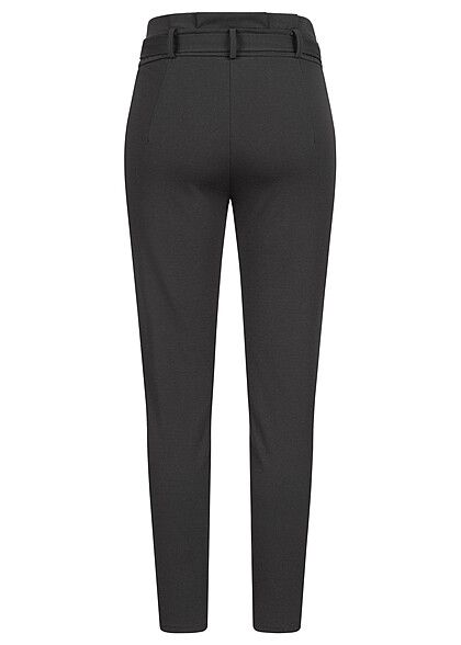 Cloud5ive Dames Stoffen broek met bindceintuur en 2 zakken zwart