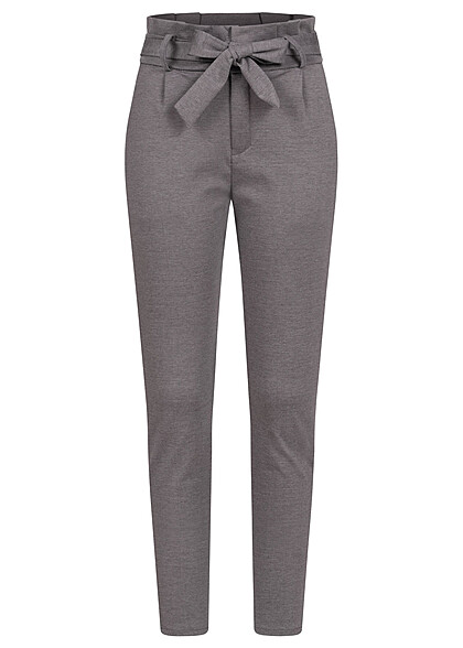 Cloud5ive Dames Stoffen broek met bindceintuur en 2 zakken donkergrijs