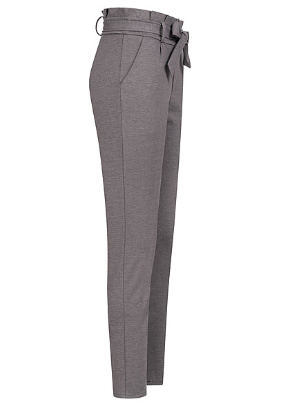 Cloud5ive Dames Stoffen broek met bindceintuur en 2 zakken donkergrijs