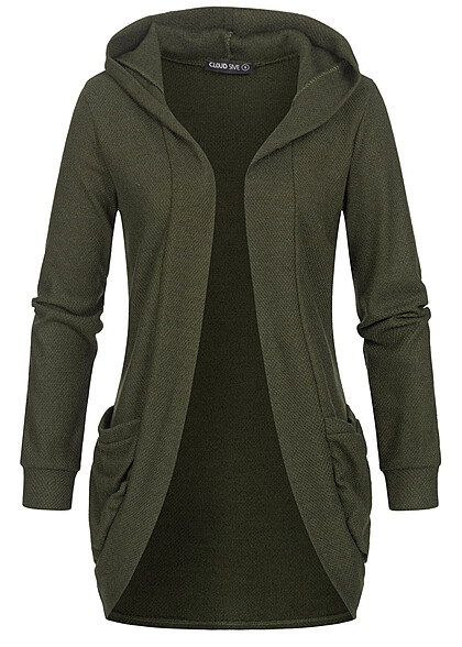 Cloud5ive Dames Basic vest met kap en 2 zakken olijfgroen