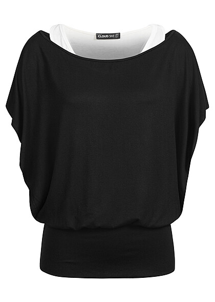 Cloud5ive Dames Top met vleermuismouwen zwart wit