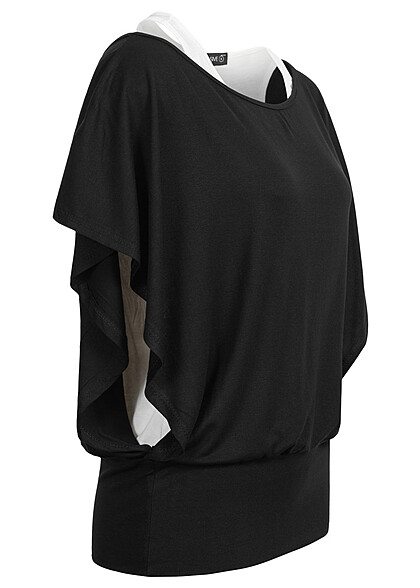 Cloud5ive Dames Top met vleermuismouwen zwart wit