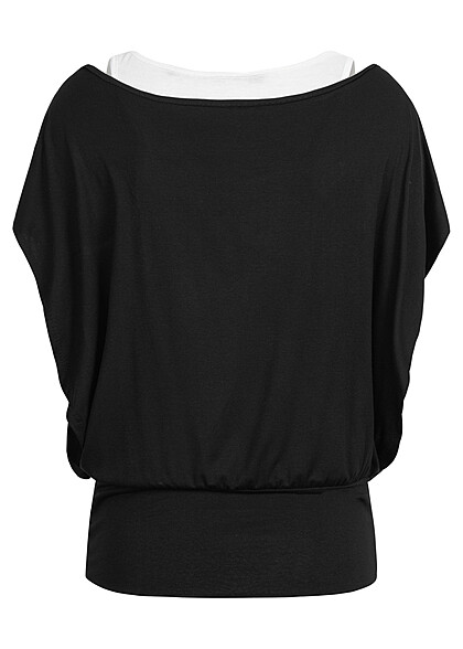 Cloud5ive Dames Top met vleermuismouwen zwart wit