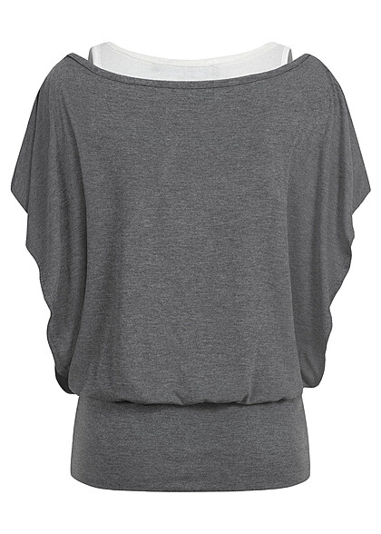 Cloud5ive Dames Top met vleermuismouwen donkergrijs wit