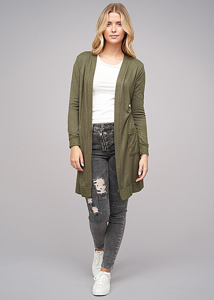 Cloud5ive Dames Viscose Vest met 2 zijzakken militair groen