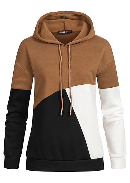 Cloud5ive Dames Hoodie met zigzagpatroon bruin wit zwart