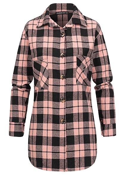 Cloud5ive Dames Shirt met 2 borstzakken en ruitjespatroon roze zwart