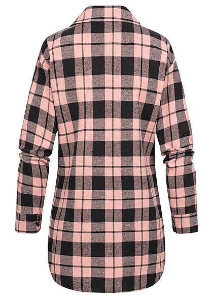 Cloud5ive Dames Shirt met 2 borstzakken en ruitjespatroon roze zwart