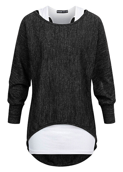 Cloud5ive Dames 2in1 Top met vleermuisvleugels zwart wit