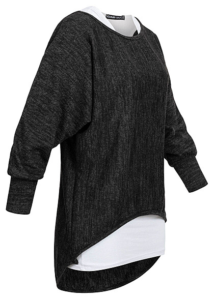 Cloud5ive Dames 2in1 Top met vleermuisvleugels zwart wit