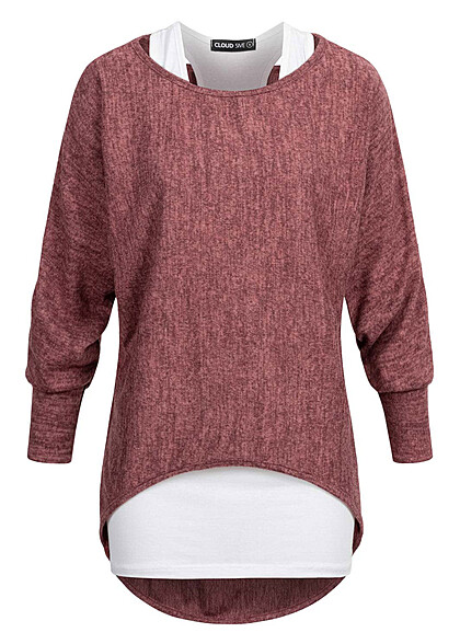 Cloud5ive Dames 2in1 Top met vleermuisvleugels rozebruin wit