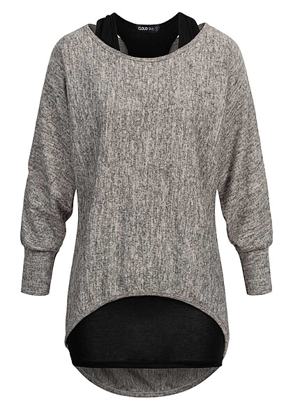 Cloud5ive Dames 2in1 Top met vleermuisvleugels beige zwart