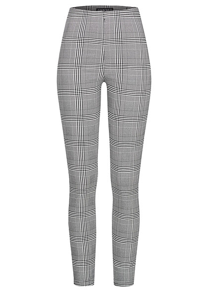 Cloud5ive Dames Viscose Broek met ruitjesmotief zwart en wit