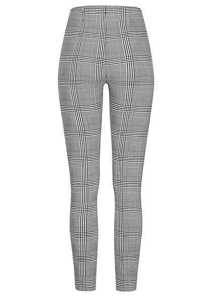 Cloud5ive Dames Viscose Broek met ruitjesmotief zwart en wit