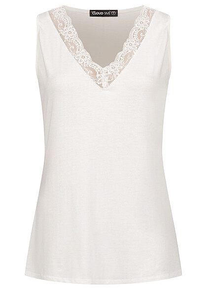 Cloud5ive Dames Viscose Top met kant wit